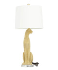 Leopard Polystone Table Lamps Set of 2 in Gold Finish, 29 Inch tall with white linen shade, modern decor accent lamp side view.