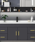 Bathroom vanity with Self Stick Push Pull Cabinet Handles 8 Pack Hidden ABS Plastic Drawer Wardrobe Window Door Handles installed