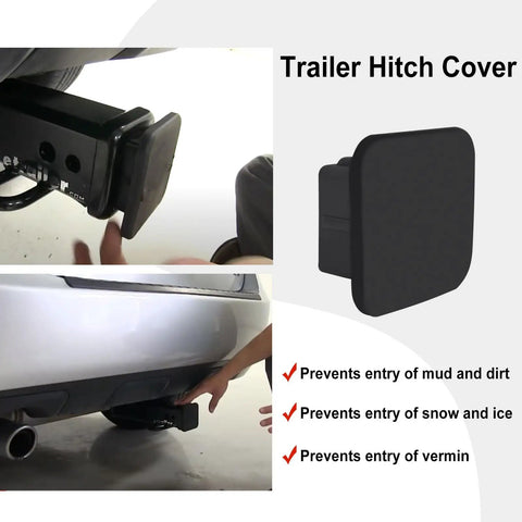 2 Inch Trailer Hitch Cover Black Rubber Tow Receiver Tube Plug Cap in use on 2x2 square receiver for Class 3 4 5 trucks SUVs cars