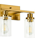 Two Light Brushed Gold Vanity Light With Fluted Glass Shade For Modern Bathroom Over Mirror Dope Gold Vanity Fixtures