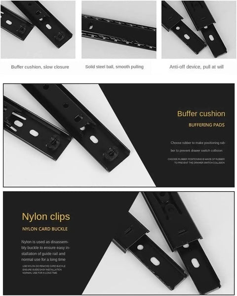 Ultra Smooth Full Extension Drawer Slides 18 Inch Rails Replacement Track Glides with buffer cushion and nylon clips
