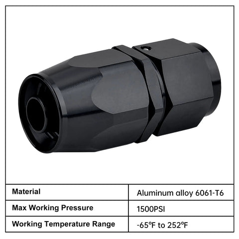 6AN Straight Swivel Hose End Fitting for CPE Braided Hose Black 8 Pack Aluminum 6061-T6 7/8-14 UNF Thread Fits Stainless and Nylon Braids High Flow Performance, black aluminum fitting with specs