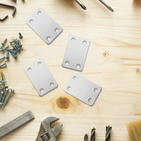Sturdy Stainless Steel Flat Mending Plates With Screws 20 Piece Kit for wood shelves and furniture repair on wooden surface