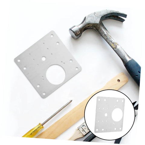 Four Pack Stainless Steel Hinge Repair Plate Kit With Mounting Screws For Door And Cabinet Hinges Brackets Quick Fix For Furniture And Kitchen Cupboards, shown with tools