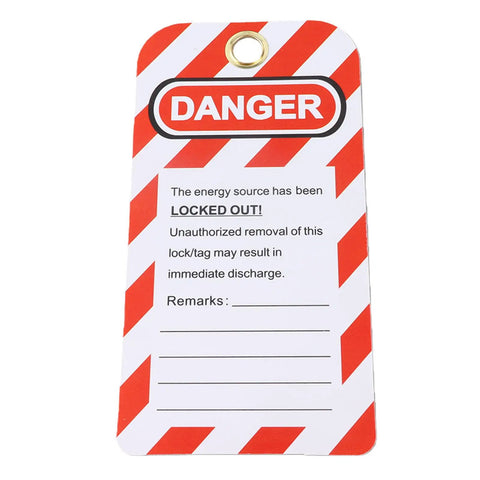 Lockout Tag Rewritable Safety Sign For Industrial Job Sites Reusable Hanging Warning Label For Chemical Plants Electrical Systems Mines And Factories Solid Safety Gear For Electricians Miners And Crew with red stripes and warning text.