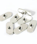 Image of a Twenty Pack One Quarter Inch Twenty Centered Hole Sliding T Nuts for 10 Series T Track Extrusions, nickel-plated steel.