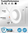 6 Inch LED Recessed Downlight Retrofit Kit With Dimmable Baffle Trim, 965 Lumens, 5000K, showing dimensions and E26 adapter