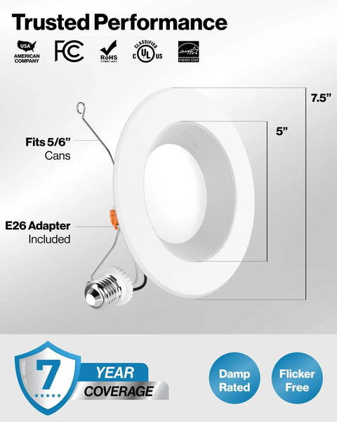 5/6 Inch Led Baffle Retrofit Downlight 13W Dimmable 4000K Cool White Recessed Can Light With Easy Swap Adapter For Quick Refreshes And Slick Modern Ambiance