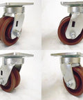 Super Tough Heavy Duty 4X2 Swivel Caster Set Kingpinless Roller Bearing V Groove Dolly Wheels close-up view showing smooth rolling design.