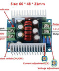 Beast Buck Converter Module 6-40V To 1.2-36V, 20A 300W Adjustable Step Down Regulator with short circuit protection, front view.