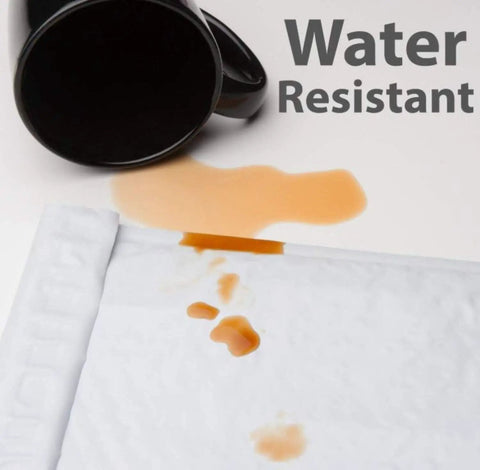 6x10 Poly Bubble Mailers Pack Of 500 Padded Shipping Envelopes demonstrating water resistance with spilled liquid