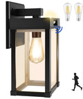 Solar Wall Light Outdoor With Motion Sensor Three Lighting Modes Waterproof Porch Sconce With Clear Panels, shown with bulb and motion icon.