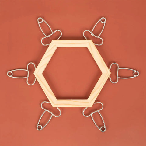 Hexagonal frame with Heavy Duty Miter Clamps Kit with Spring Loaded Pliers, Eight Clamps, Carabiner Included for secure joints fast