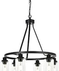 6 Light Wagon Wheel Chandelier Dope Black Finish For Dining Room And Kitchen Island Industrial Pendant Light With Clear Glass Shades