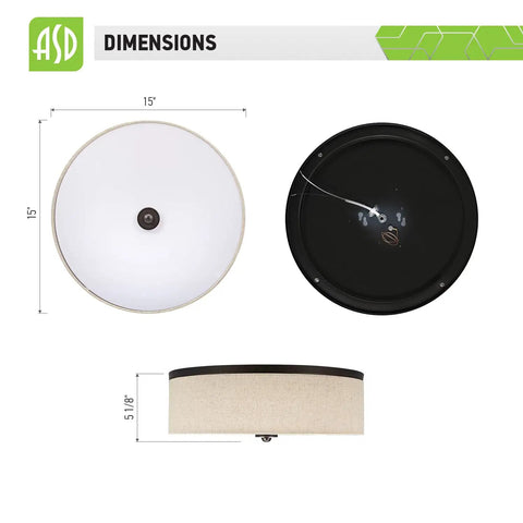 Top and side views of 15 Inch Round LED Flush Mount Light Fixture With Dimmable 23W 1400 Lumens 3CCT in dark bronze.