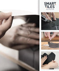 Hands installing DIY Friendly Peel and Stick Backsplash Tiles, Four Sheet Pack, 11.56 in by 8.38 in Each, Covers 2.21 Sq Ft