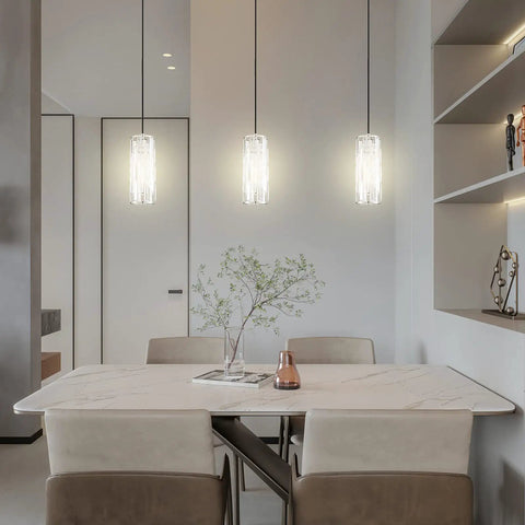 Dining room with 2 Pack Crystal Kitchen Island Pendant Lights With Nickel Finish Dope Modern Fixture With Crystal Plate Metal Shade