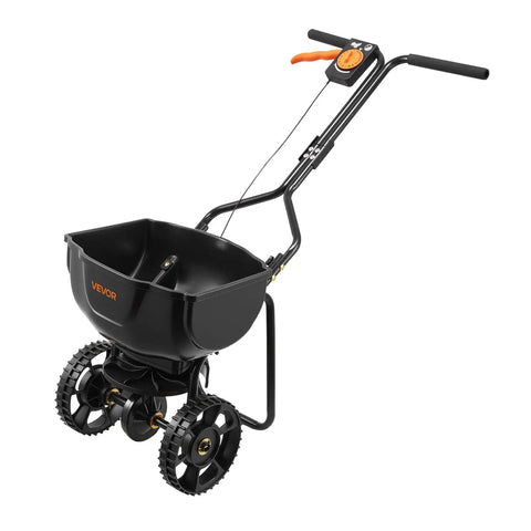 Broadcast Lawn Spreader With 9.8 Ft Coverage, 10 In All Terrain Tires, Adjustable Flow Control, 15 Lb Hopper