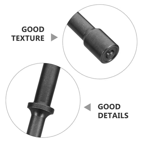 Pneumatic Air Hammer Tool Kit With Solid And Semi Hollow Rivet Heads Steel Construction And Spring Included For Easy Auto Body Smoothing Sheet Metal Shaping And Pro Grade Automotive Repair. black steel rivet head detail