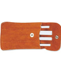 White Ceramic Sharpening File Set With Fine Grit, Versatile Round, Square, Triangular And Teardrop Shapes, Great For Deburring Hardened Tools And Molds, Includes Suede Pouch, Model 400F shown in open suede pouch.