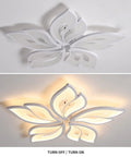 Flower Shaped Ceiling Light Dimmable Modern Ceiling Lamp With Remote Control LED Fixture, white five petals, off and on view