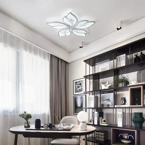 Dope Modern Leaf Ceiling Light 60W Dimmable LED With Remote Control 23.6 Inch Acrylic Flush Mount Chandelier in stylish office.