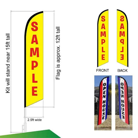 Open House Feather Flag Banner Kit With 15 Ft Pole System Ground Stakes Travel Bag Real Estate Outdoor Signage