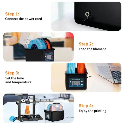 Steps to use the Upgraded Filament Dryer Box For 3D Printing Large Capacity Dehydrator For 2kg Spools Fits 1.75mm And 2.85mm Filaments