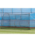 Backyard Batting Cage For Baseball And Softball, 12x12x10 Portable Net With Steel Frame set up on grass field.