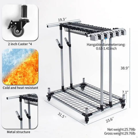 Heavy Duty Garden Tool Organizer And Garage Storage Rack For Long Handled Tools Shovels Rakes And Small Accessories Metal Tool Cart holds 22 long tools