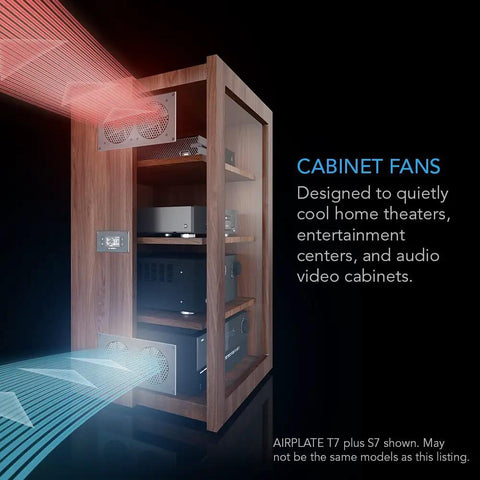 Cabinet with AirPlate T3 Crazy Quiet 6 Inch Cooling Fan System With Thermostat Control for home theater and AV cabinets