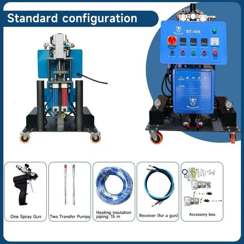 Heavy Duty Portable Pneumatic Polyurethane Spray Foam Machine 110V 5.5KW Beast Mode Air Powered Insulation Sprayer components layout.