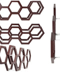 Honeycomb Floating Toilet Paper Holder And Wall Mounted Shelf In Dark Brown Paulownia Wood side and front views