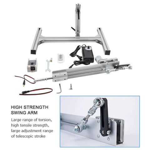 Adjustable Telescopic Linear Actuator Motor With Integrated Speed Controller And 24 Volt Power Supply components and swing arm shown.