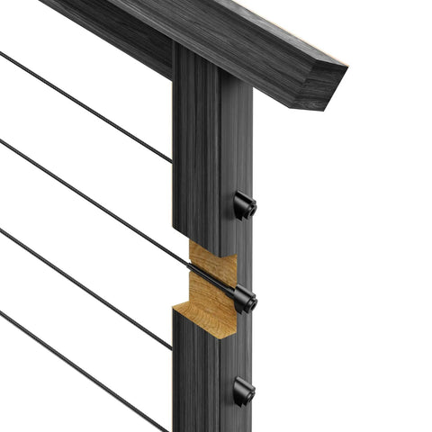20 Pack 5/16 Inch Black Angle Washers for Cable Railing and Stair Ends, Stainless Steel 30 Degree Beveled Washers shown on railing