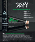 Premium 12Mm Taper Carbon Fiber Shaft Pool Cue With Exotic Wood Butt And Rugged Transport Case For Next Level Aim Killer Shot Consistency And Slam Dunk Billiard Play Everywhere - Defy carbon fiber shaft close-up with detailed branding.
