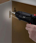 8 In 1 Electric Screwdriver And Cordless Drill With Adjustable Grip and Forward Reverse Toggle For No Sweat Tightening And Rapid Repair Sessions 3.6V Weekend Warrior Tool Set tightening cabinet hinge with LED light.