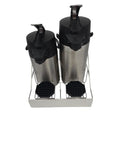 Airpot Beverage Dispenser Stand With Black Drip Trays Pro Grade Durable Coated Metal Rack For Coffee Stations Built To Last Keeps Drinks Handy Mess Free And Looking Sharp In Busy Kitchens. two-airpot stainless steel stand with black drip trays