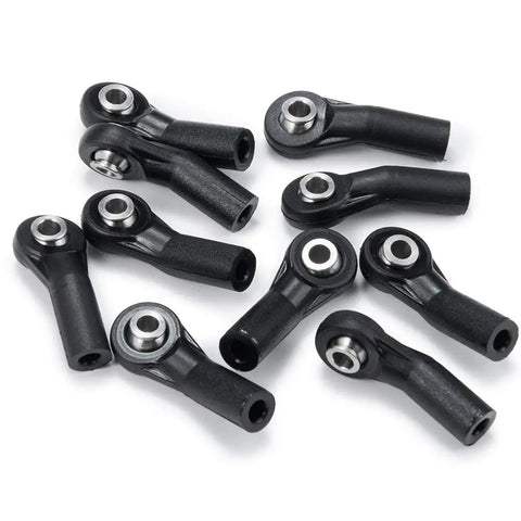 10 Pack M3 Plastic Rod Ends Black For One Tenth Axial D90 SCX10 RC Crawler Cars Dope Bent Ball Ends Injection Molded Durable Rod End Set For Precise Steering Strong Linkage Upgrade, black plastic M3 rod ends with metal inserts