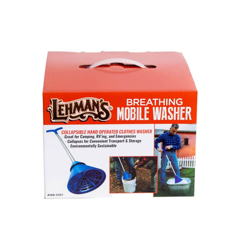 Portable Manual Clothes Washer Plunger in packaging with collapsible design, ideal for fast laundry in bucket or sink.