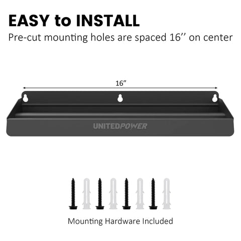 Front view of Go To Hammer Holder Wall Mount Storage Rack Organizer showing installation holes with included hardware.
