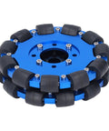 5-inch omni wheel for robots with aluminum alloy hub and metal rollers offering omnidirectional movement, perfect for DIY projects.