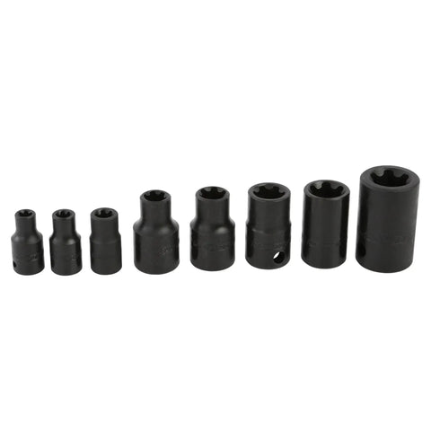 8 Piece External Impact Torx Plus Socket Set With Three Eighths Inch Drive Pro Grade Includes Bolt Extractors And Rail Heavy Duty Quick Access Sockets For Ford Aluminum Bodies And GM Truck Work
