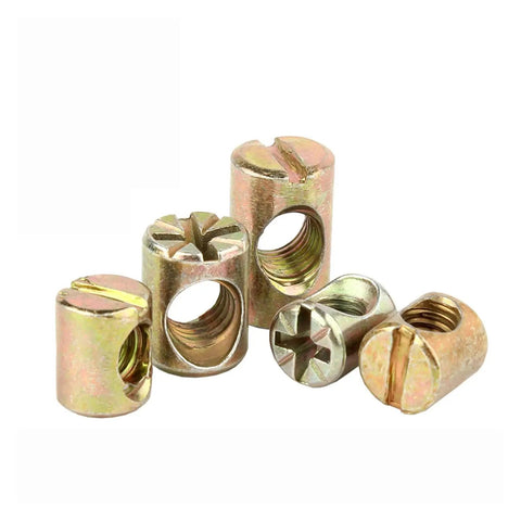 Barrel Nuts And Bolts Set For Furniture Cross Dowel Slotted Zinc Plated Multi Size Pack Heavy Duty shown on white background