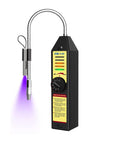 Elitech Freon leak detector handheld with yellow indicator panel, coiled metal probe, purple light