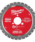 Milwaukee Number 10 Size 1-Inch Rebar Cutting Blade With Cermet Carbide Teeth For Cold Cutting Max Rpm 2000 in red color.