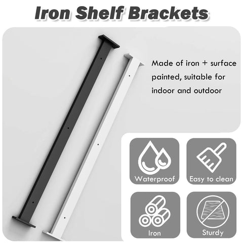 Heavy Duty Hidden Shelf Brackets Beefy Wall Mount Supports For Bookshelves 220Lb Load Capacity Steel Rod Pole Hangers With Screws, black and white iron brackets