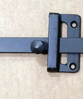 Heavy Duty Rectangular Gate Thumb Latch With Dead Simple Two Way Throw Rock Solid Steel Construction And Smooth Black Powder Coat Exterior, top view.