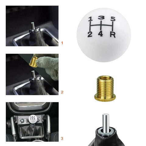 5 Speed Round Ball Shift Knob For Manual Cars, Resin Shifter Lever Head With 3 Adapters, White And Black Finish installation process