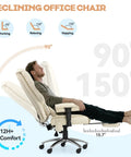 All Day Comfort Massage And Heated Office Chair With Foot Rest, showing reclining positions and user in relaxed pose